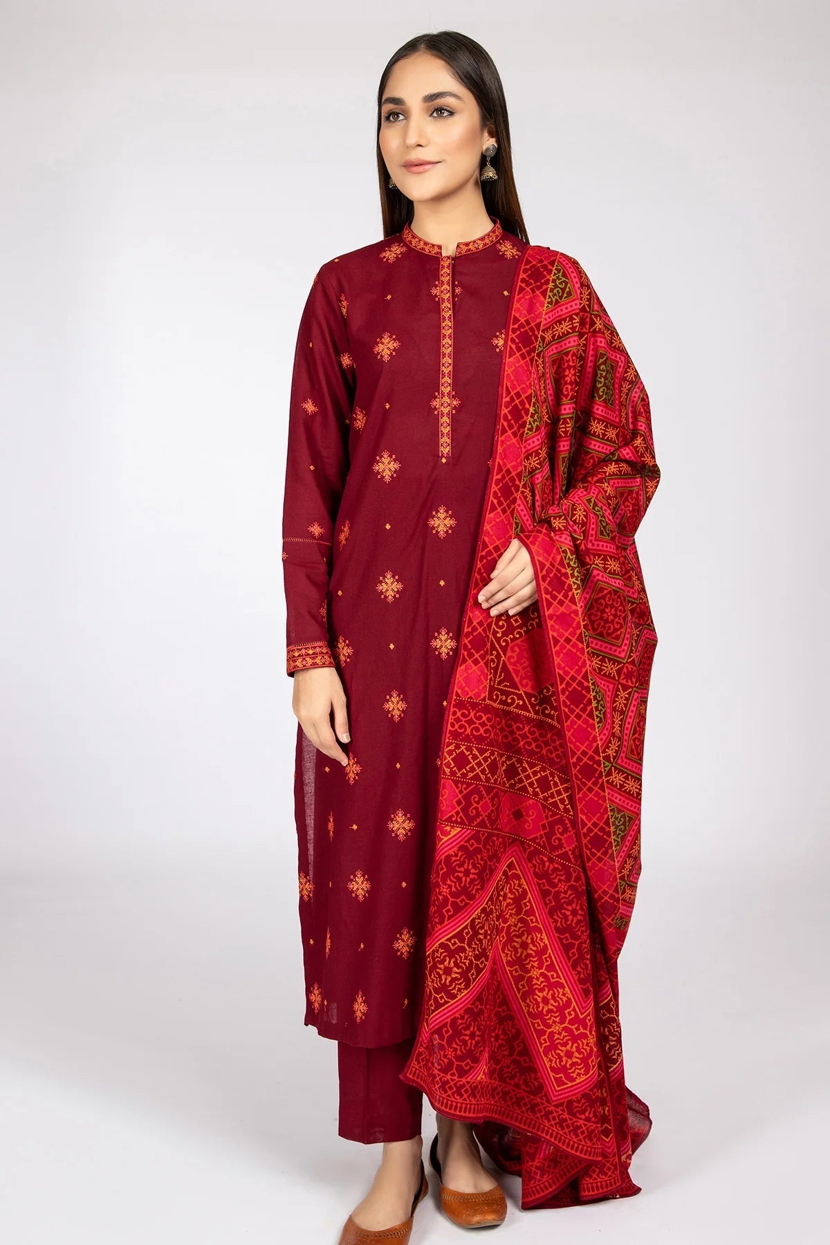 KAYSERIA - 3PC LAWN EMBROIDERED SHIRT WITH MANAAR PRINTED DUPATTA AND TROUSER - HZG1411