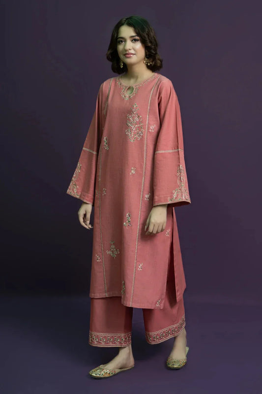 URGE - 2PC DHANAK EMBROIDERED SHIRT WITH EMBROIDERED TROUSER - HZG1896