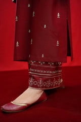 URGE - 3PC DHANAK EMBROIDERED SHIRT WITH TWILL PRINTED SHAWL AND TROUSER - HZG1951