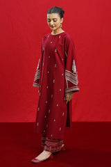 URGE - 3PC DHANAK EMBROIDERED SHIRT WITH TWILL PRINTED SHAWL AND TROUSER - HZG1951