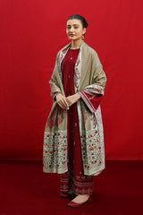 URGE - 3PC DHANAK EMBROIDERED SHIRT WITH TWILL PRINTED SHAWL AND TROUSER - HZG1951