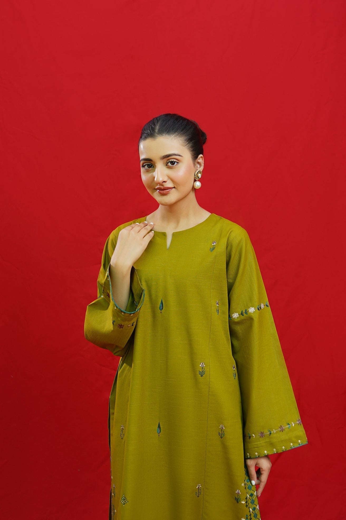 URGE - 3PC DHANAK EMBROIDERED SHIRT WITH TWILL PRINTED SHAWL AND TROUSER - HZG1950