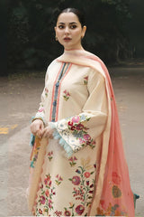 ZARA SHAH JAHAN - 3PC DHANAK EMBROIDERED SHIRT WITH TWILL PRINTED SHAWL AND TROUSER - HZG1640