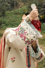 ZARA SHAH JAHAN - 3PC DHANAK EMBROIDERED SHIRT WITH TWILL PRINTED SHAWL AND TROUSER - HZG1640