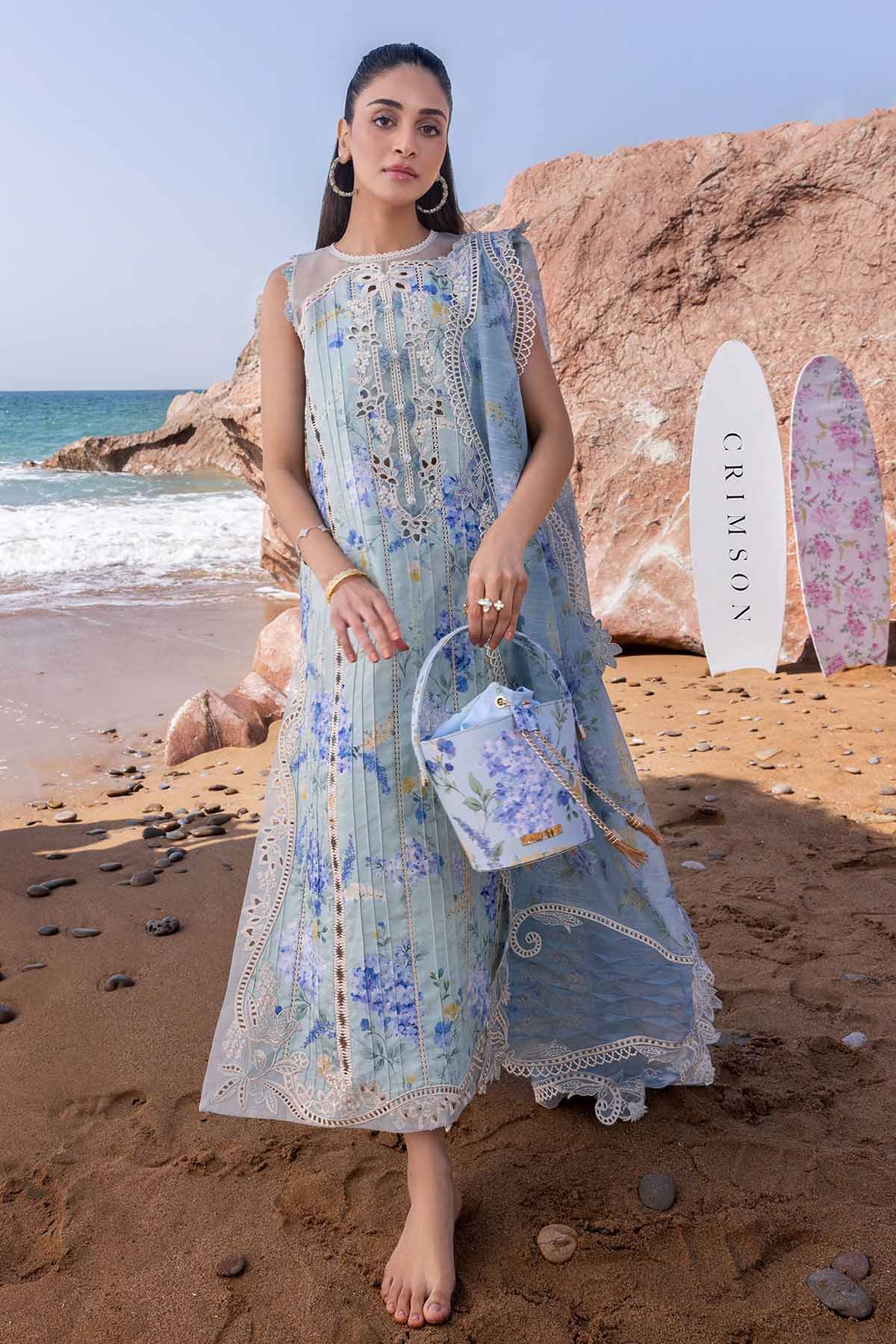 CRIMSON - 3PC LAWN PRINTED SHIRT WITH SILK PRINTED DUPATTA AND TROUSER - HZG2983