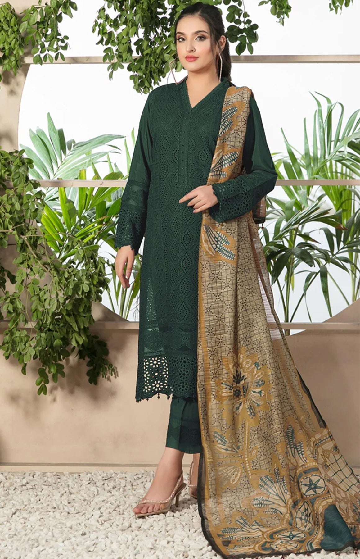 CHARIZMA - 3PC LAWN EMBROIDERED SHIRT WITH ORGANZA SEQUENCE DIGITAL PRINTED DUPATTA - HZG1133