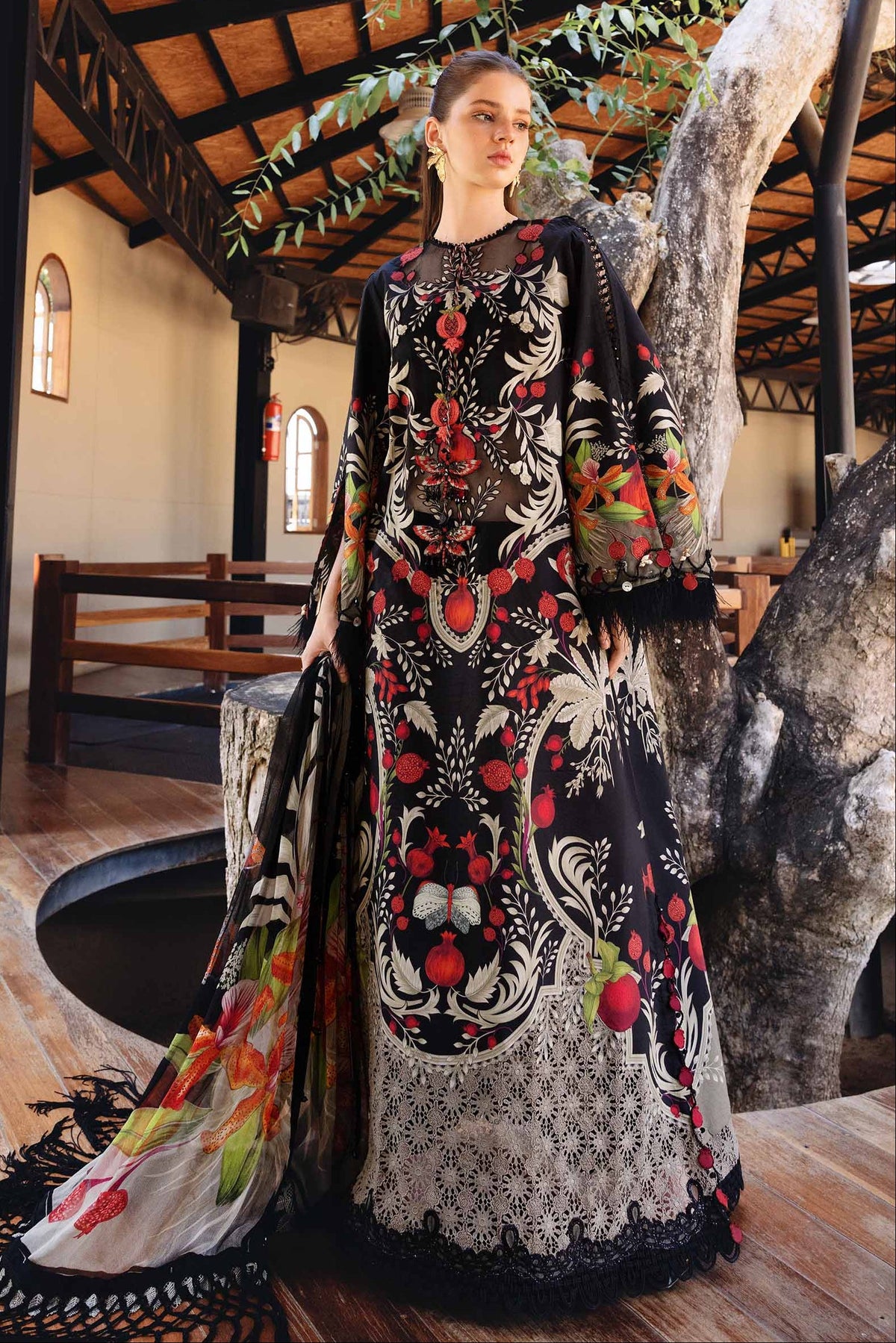 MARIA.B - 3PC LAWN PRINTED SHIRT WITH SILK PRINTED DUPATTA AND TROUSER - HZG2950
