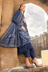 MARIA B - 3PC DHANAK EMBROIDERED SHIRT WITH TWILL PRINTED SHAWL AND TROUSER - HZG2059