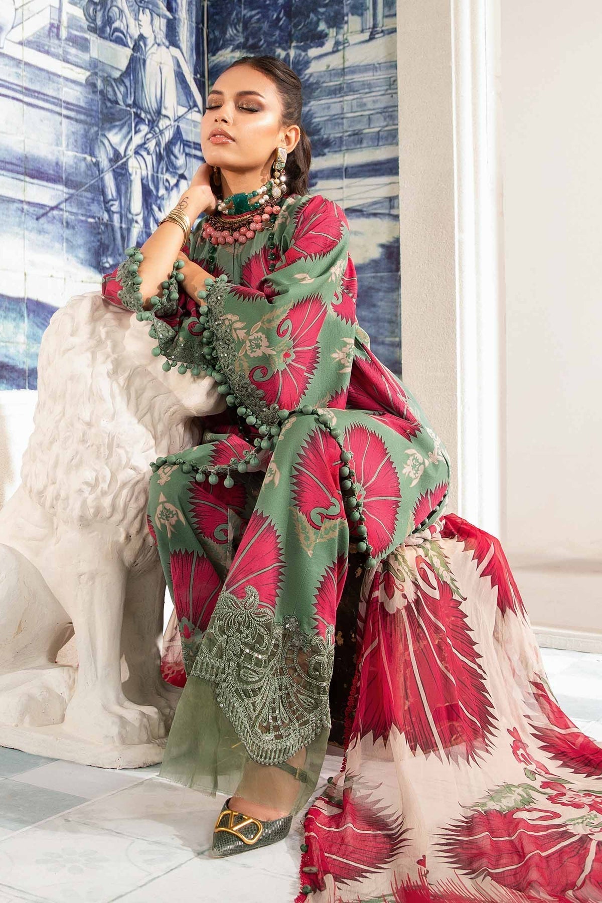 MARIA B - 3PC LAWN PRINTED SHIRT WITH DIAMOND PRINTED DUPATTA AND PRINTED TROUSER - HZG1701