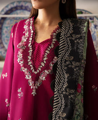 REPUBLIC WOMENSWEAR - 3PC DHANAK EMBROIDERED SHIRT WITH TWILL PRINTED SHAWL AND TROUSER - HZG2403