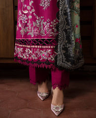 REPUBLIC WOMENSWEAR - 3PC DHANAK EMBROIDERED SHIRT WITH TWILL PRINTED SHAWL AND TROUSER - HZG2403