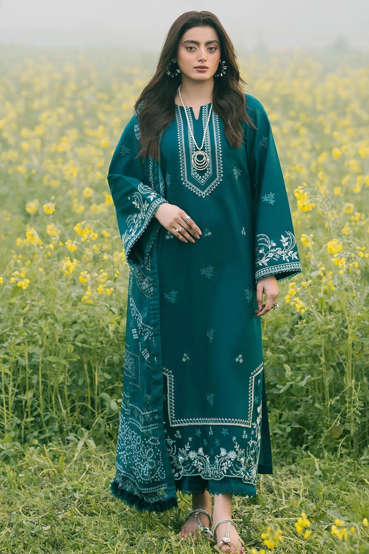 IZEL - 3PC LAWN EMBROIDERED SHIRT WITH MANAAR PRINTED DUPATTA AND TROUSER - HZG2168