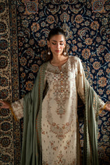FLORENT - 3PC DHANAK EMBROIDERED SHIRT WITH DHANAK EMBROIDERED SHAWL AND TROUSER - HZG3107
