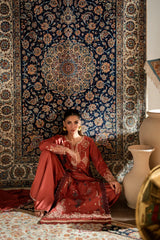 FLORENT - 3PC DHANAK EMBROIDERED SHIRT WITH DHANAK EMBROIDERED SHAWL AND TROUSER - HZG3106