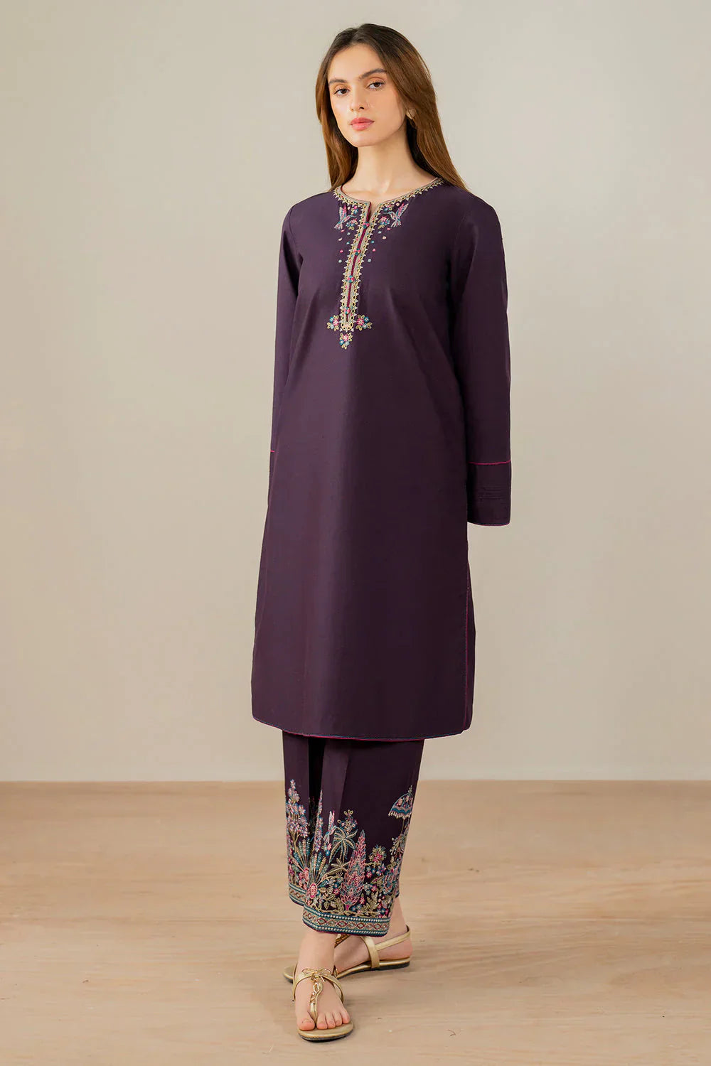 JAZMIN - 2PC DHANAK EMBROIDERED SHIRT AND EMBROIDERED TROUSER - HZG2373