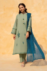 LAZULI - 3PC LAWN EMBROIDERED SHIRT WITH CHIFFON EMBROIDERED DUPATTA AND TROUSER - HZG2181