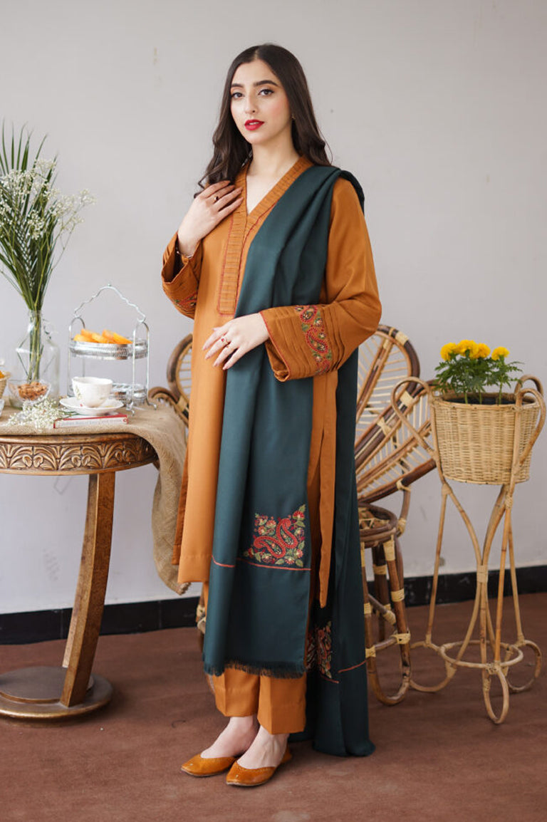 AISLING - 3PC DHANAK EMBROIDERED SHIRT WITH DHANAK EMBROIDERED DUAPATTA AND TROUSER- HZG1308