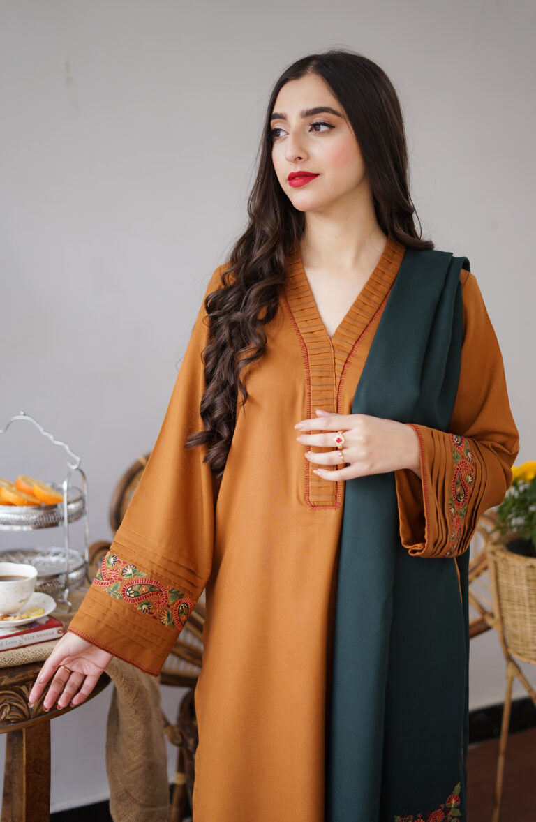AISLING - 3PC DHANAK EMBROIDERED SHIRT WITH DHANAK EMBROIDERED DUAPATTA AND TROUSER- HZG1308