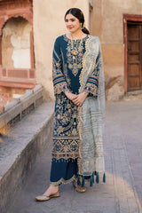 NUREH - 3PC LAWN SEQUIN EMBROIDERED SHIRT WITH KHADI NET EMBROIDERED DUPATTA AND TROUSER - HZG2640