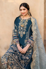 NUREH - 3PC LAWN SEQUIN EMBROIDERED SHIRT WITH KHADI NET EMBROIDERED DUPATTA AND TROUSER - HZG2640