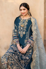 NUREH - 3PC DHANAK EMBROIDERED SHIRT WITH COTTON NET EMBROIDERED DUPATTA AND TROUSER - HZU2441