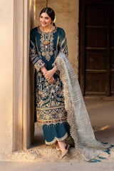 NUREH - 3PC LAWN SEQUIN EMBROIDERED SHIRT WITH KHADI NET EMBROIDERED DUPATTA AND TROUSER - HZG2640
