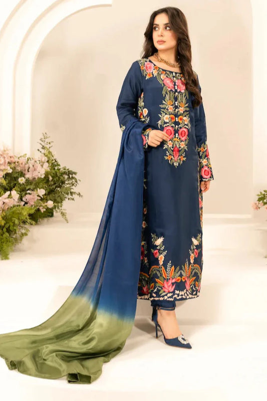BATIK - 3PC LAWN EMBROIDERED SHIRT WITH CHIFFON TYE AND DYE DUPATTA AND TROUSER - HZG2265