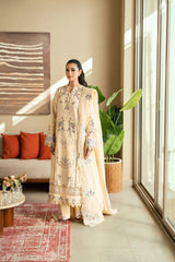 FLORENT - 3PC DHANAK EMBROIDERED SHIRT WITH DHANAK EMBROIDERED SHAWL AND TROUSER - HZG2457