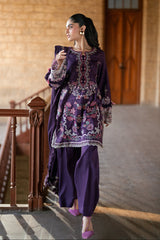 FLORENT - 3PC DHANAK EMBROIDERED SHIRT WITH DHANAK EMBROIDERED SHAWL AND TROUSER - HZG2602