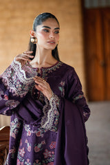 FLORENT - 3PC DHANAK EMBROIDERED SHIRT WITH DHANAK EMBROIDERED SHAWL AND TROUSER - HZG2602