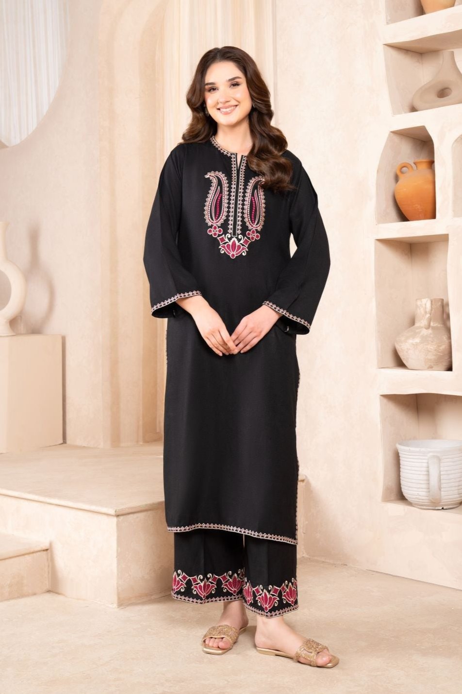 LAZULI - 2PC KHADDAR EMBROIDERED SHIRT WITH KHADDAR EMBROIDERED TROUSER - HZG1838