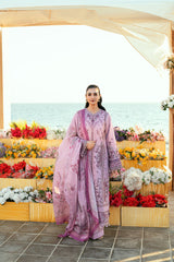 FLORENT - 3PC DHANAK EMBROIDERED SHIRT WITH TWILL PRINTED SHAWL AND TROUSER - HZG2300