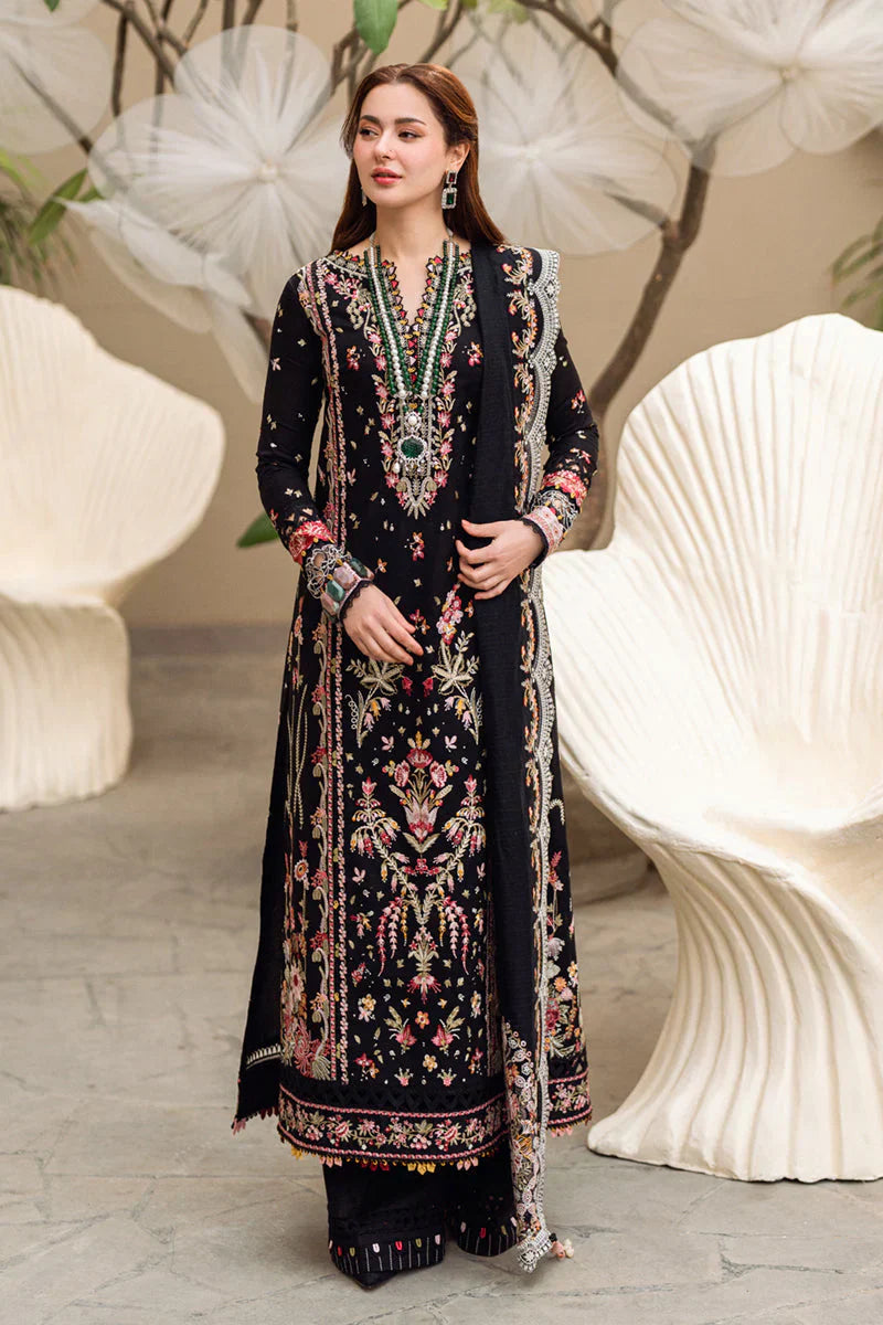 QALAMKAR - 3PC DHANAK EMBROIDERED SHIRT WITH COTTON NET EMBROIDERED DUPATTA AND TROUSER - HZG2184