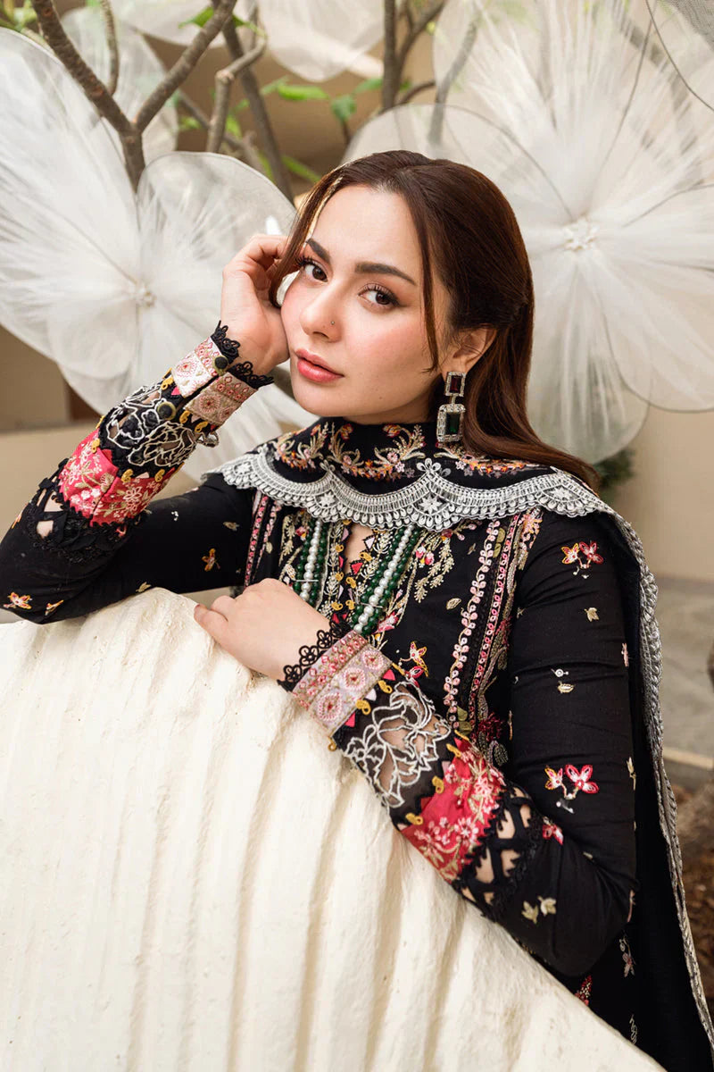 QALAMKAR - 3PC DHANAK EMBROIDERED SHIRT WITH COTTON NET EMBROIDERED DUPATTA AND TROUSER - HZG2184