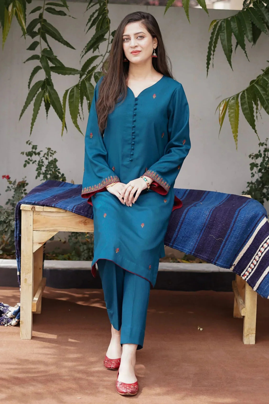 AISLING - 2PC DHANAK EMBROIDERED SHIRT AND TROUSER - HZG2394