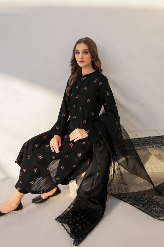 JAZMIN - 3PC DHANAK EMBROIDERED SHIRT AND ORGANZA EMBROIDERED DUPATTA WITH TROUSER - HZG2363