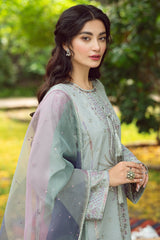 JAZMIN - 3PC DHANAK EMBROIDERED SHIRT AND ORGANZA PRINTED DUPATTA WITH TROUSER - HZG2542