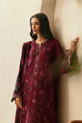 ETHNC - 3PC DHANAK EMBROIDERED SHIRT WITH TWILL PRINTED SHAWL AND TROUSER - HZG1928