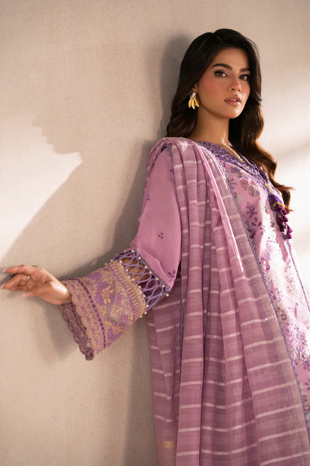 ETHNIC - 3PC LAWN EMBROIDERED SHIRT WITH MANAAR PRINTED DUPATTA  AND TROUSER - HZG2216