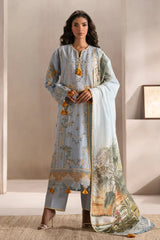 ETHNIC - 3PC LAWN EMBROIDERED SHIRT WITH MANAAR PRINTED DUPATTA  AND TROUSER - HZG2213