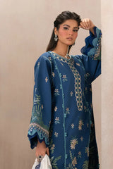 ETHNC - 3PC DHANAK EMBROIDERED SHIRT WITH COTTON NET EMBROIDERED DUPATTA AND TROUSER - HZU2435