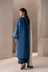 ETHNC - 3PC DHANAK EMBROIDERED SHIRT WITH COTTON NET EMBROIDERED DUPATTA AND TROUSER - HZU2435