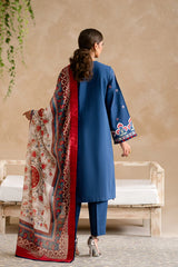 ETHNC - 3PC DHANAK EMBROIDERED SHIRT WITH TWILL PRINTED SHAWL AND TROUSER - HZG2396