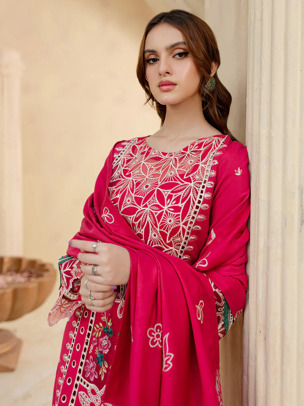 MAHNUR - 3PC LAWN EMBROIDERED SHIRT WITH LAWN LASER EMBROIDERED DUPATTA AND TROUSER - HZG2176