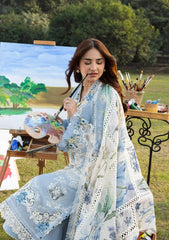 ELAF - 3PC LAWN CHIKANKAARI EMBROIDERED SHIRT WITH CHIFFON PRINTED DUPATTA AND TROUSER - HZG2822