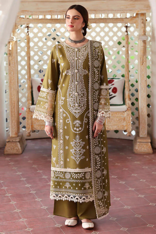 MAHNUR - 3PC LAWN EMBROIDERED SHIRT WITH LAWN EMBROIDERED DUPATTA AND TROUSER - HZG2227