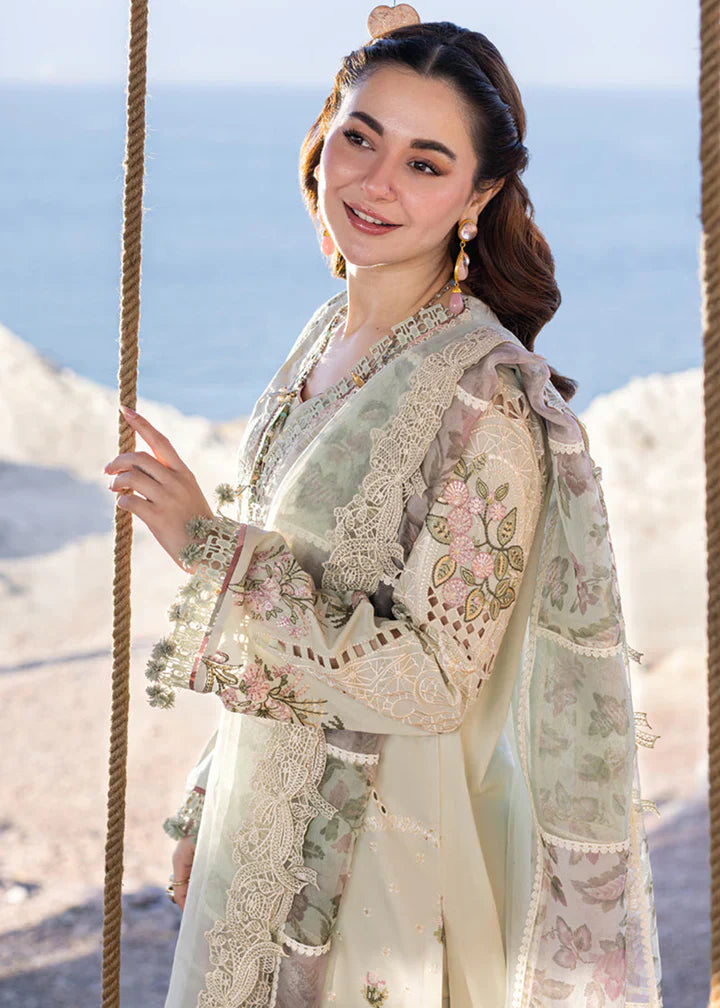 QALAMKAR - 3PC LAWN CHIKANKAARI EMBROIDERED SHIRT WITH ORGANZA EMBROIDERED DUPATTA AND TROUSER - HZG2186