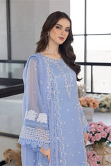 AZURE - 3PC ORGANZA EMBROIDERED LAWN SHIRT WITH ORGANZA EMBROIDERED DUPATTA AND TROUSER - HZG1556