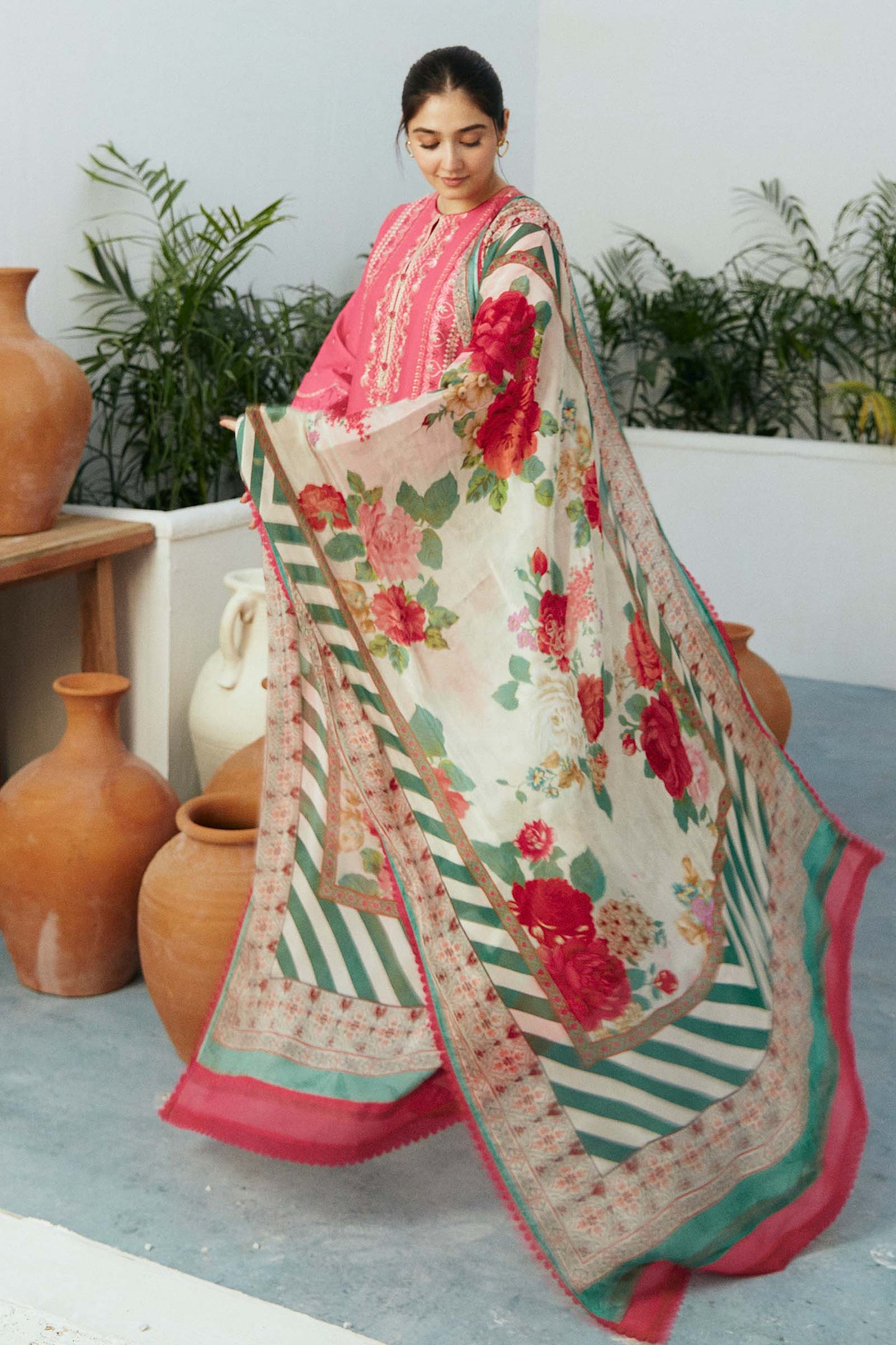 ZARA SHAH JAHAN - 3PC LAWN EMBROIDERED SHIRT WITH DIAMOND PRINTED DUPATTA AND TROUSER - HZG1660
