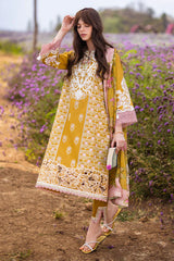 MUSHQ - 3PC DHANAK EMBROIDERED SHIRT WITH TWILL PRINTED SHAWL AND TROUSER - HZG2321